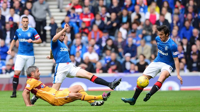 Motherwell's Keith Lasley, Rangers' Jordan Rossiter and Joey Barton