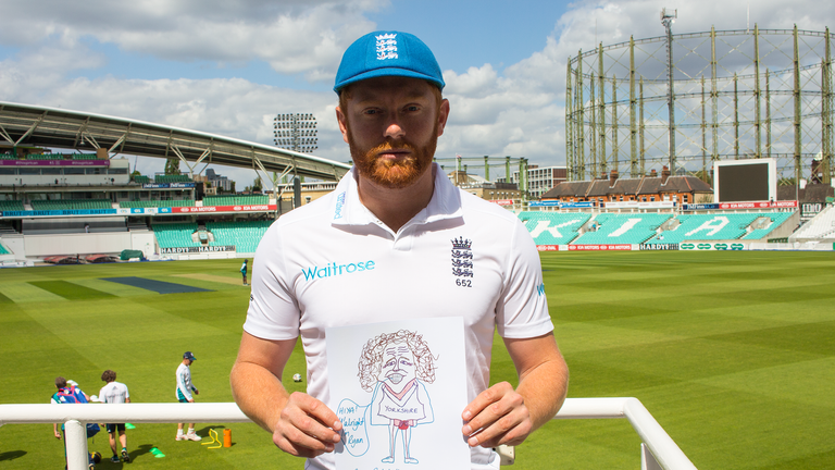 Jonny Bairstow with Cricket United drawing of Ryan Sidebottom