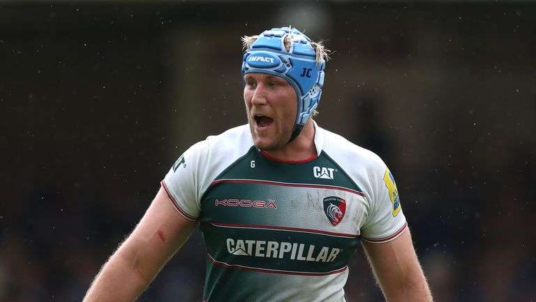 BATH, ENGLAND - MAY 07:  Jordan Crane of Leicester looks on during the Aviva Premiership match between Bath and Leicester Tigers at the Recreation Ground o