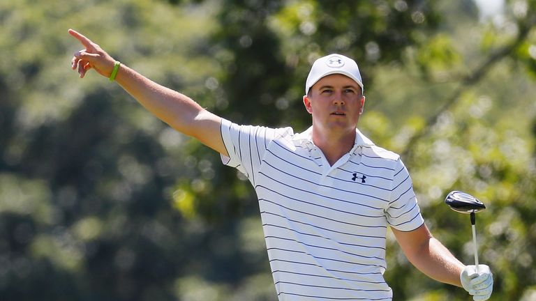 FARMINGDALE, NY - AUGUST 28:  Jordan Spieth reacts to his tee shot on the fifth hole during the final round of The Barclays in the PGA Tour FedExCup Play-O