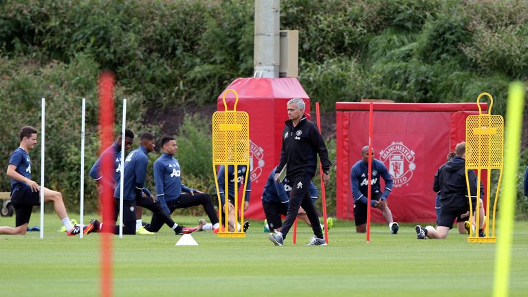 Jose Mourinho during a Manchester United training session