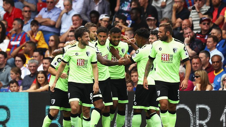  Joshua King of AFC Bournemouth celebrates scoring his side's first goal 