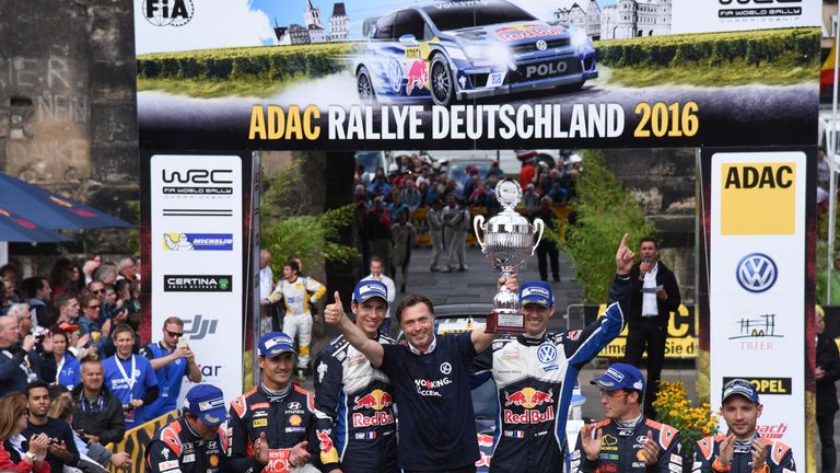 TRIER, GERMANY - AUGUST 21:  Last event  for Mr Jost Capito, Volkswagen Motorsport Director, here is  in the podium cerimonial during Day Three of the WRC 