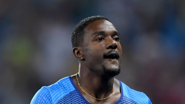 RIO DE JANEIRO, BRAZIL - AUGUST 14:  Justin Gatlin of the United States reacts after placing second in the Men's 100m Final on Day 9 of the Rio 2016 Olympi