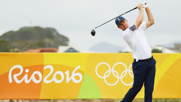 Justin Rose of Great Britain hits a shot during a practice round during Day 3 of the Rio 2016 Olympic Games