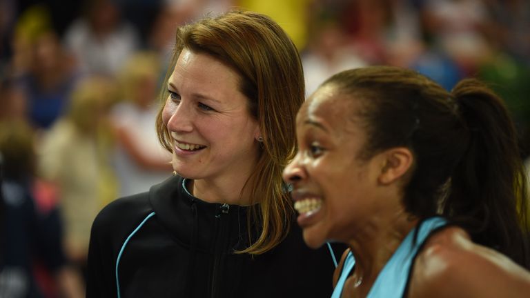 Surrey Storm's Kat Ratnapala celebrates victory with Pamela Cookey