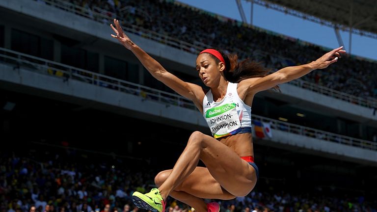 Katarina Johnson-Thompson of Great Britain  competes in the Women's Heptathlon Long Jump on Day 8 of the Rio 2016 Olympics
