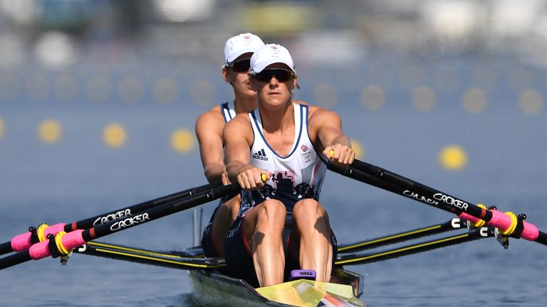 RIO DE JANEIRO, BRAZIL - AUGUST 09:  Victoria Thornley and Katherine Grainger of Great Britain compete during the Women's Sculls Semifinal on Day 4 of the 