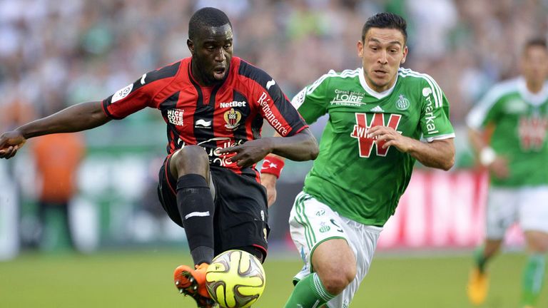 Kevin Gomis (left) in action for Nice against St Etienne