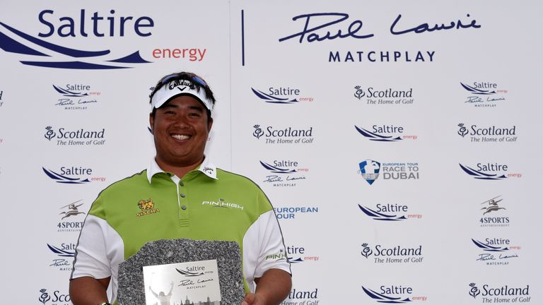 ABERDEEN, SCOTLAND - AUGUST 02:  Aphibarnrat of Thailand with the winners trophy after his match against Robert Karlsson of Sweden in the final of the Salt