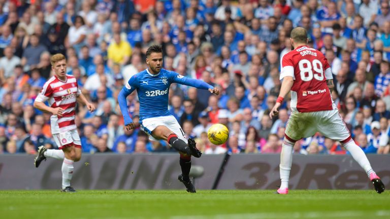 Rangers' Harry Forrester (centre) plays the ball through to Martyn Waghorn to equalise.