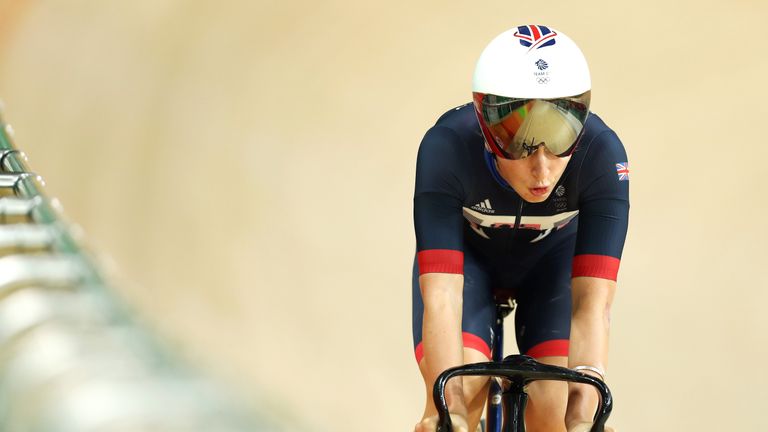 Laura Trott trains at the Rio Olympic Velodrome