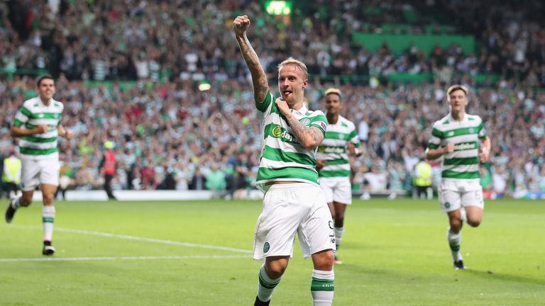 Leigh Griffiths celebrates scoring Celtic's third goal