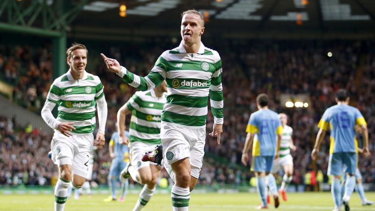 Celtic's Leigh Griffiths celebrates scoring from the penalty spot