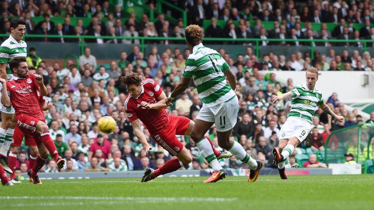 Leigh Griffiths scores Celtic's opening goal against Aberdeen