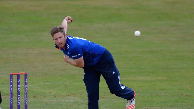 Liam Dawson of England Lions bowls during the England Lions v Sri Lanka A - Triangular Series match on July 21, 2016