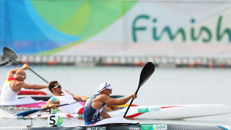 Liam Heath of Great Britain wins the gold medal in the Men's Kayak Single 200m Finals on Day 15 of the Rio 2016 Olympics