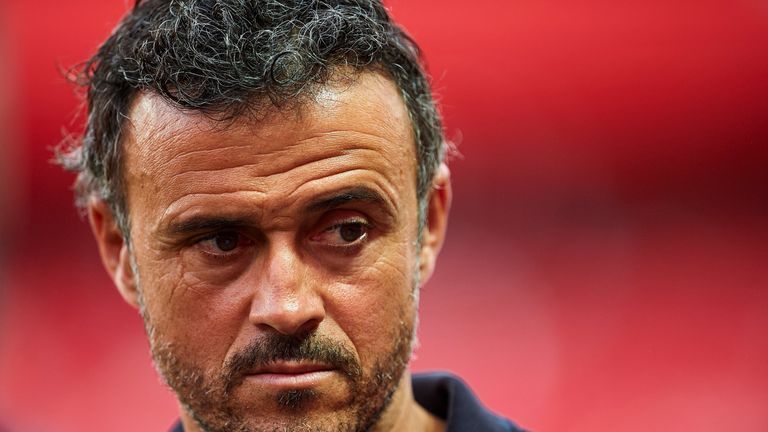 SEVILLE, SPAIN - AUGUST 14:  Head Coach of FC Barcelona Luis Enrique looks on during the match between Sevilla FC vs FC Barcelona as part of the Spanish Su