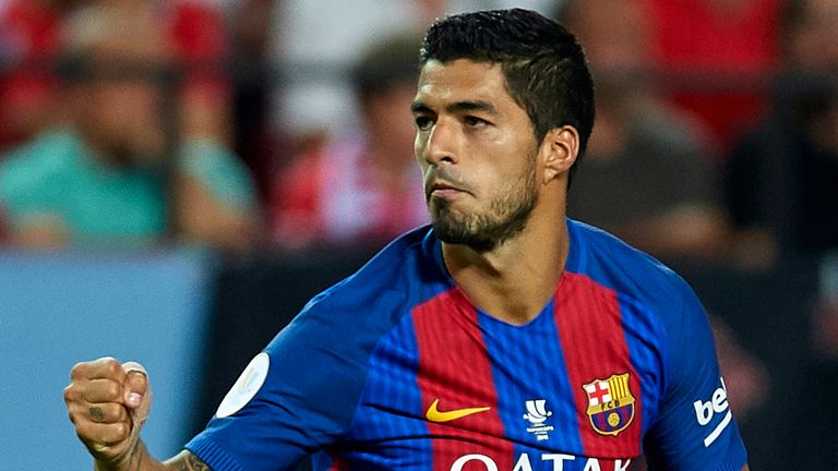Luis Suarez of Barcelona in action during the 2016 Spanish Super Cup v Sevilla