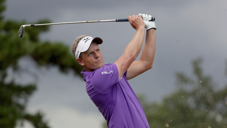 GREENSBORO, NC - AUGUST 21:  Luke Donald hits a tee shot on at the 16th hole during the final round of the Wyndham Championship at Sedgefield Country Club 