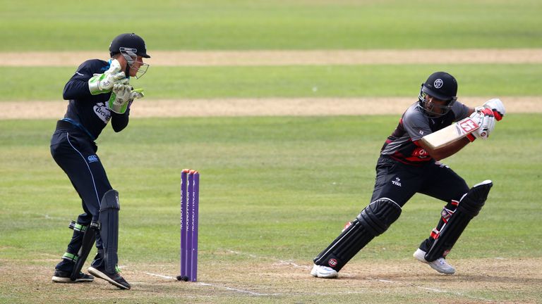 Ben Cox of Worcestershire looks on as Mahela Jayawadene of Somerset scores runs during the Royal London One-Day Cup