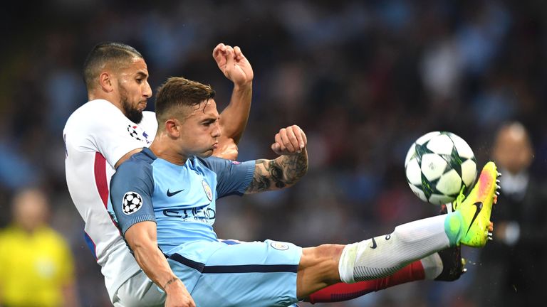 Pablo Maffeo (R) and Jugurtha Hamroun compete for possession of the ball