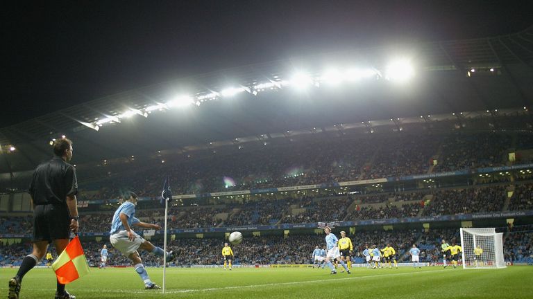 Claudio Rayna takes a corner at the newly opened Etihad Stadium in 2003