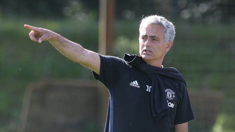 Manager Jose Mourinho of Manchester United in action during a first team training session