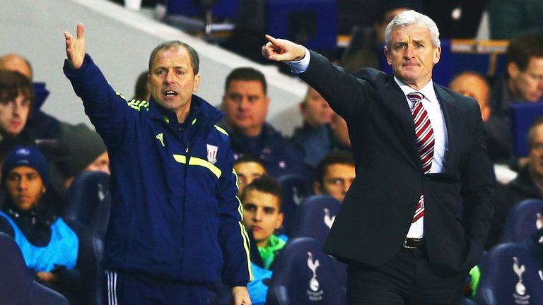 Stoke management duo Mark Bowen (left) and Mark Hughes