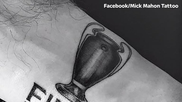 Premier League referee Mark Clattenburg shows off his 2016 UEFA Champions League Final tattoo