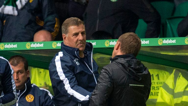 CELTIC v MOTHERWELL (5-0)  .  CELTIC PARK - GLASGOW  .  Celtic manager Brendan Rodgers (right) with Motherwell manager Mark McGhee