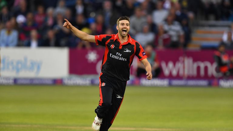 Durham bowler Mark Wood celebrates after dismissing Gloucestershire batsman Hamish Marshall during the NatWest T20 Blast