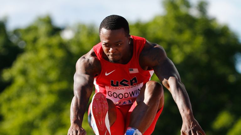 TORONTO, ON - JULY 22:  Marquise Goodwin of the USA competes in the Men's Long Jump final at the Pan Am Games  on July 22, 2015 in Toronto, Canada.  (Photo