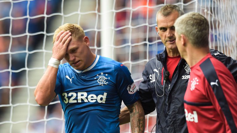 Dejection for Rangers striker Martyn Waghorn after picking up an injury