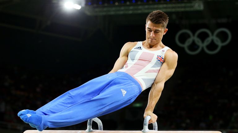 Max Whitlock of Great Britain competes on the pommel horse during the Men's Individual All-Around final on Day 5 of the Rio Olympics