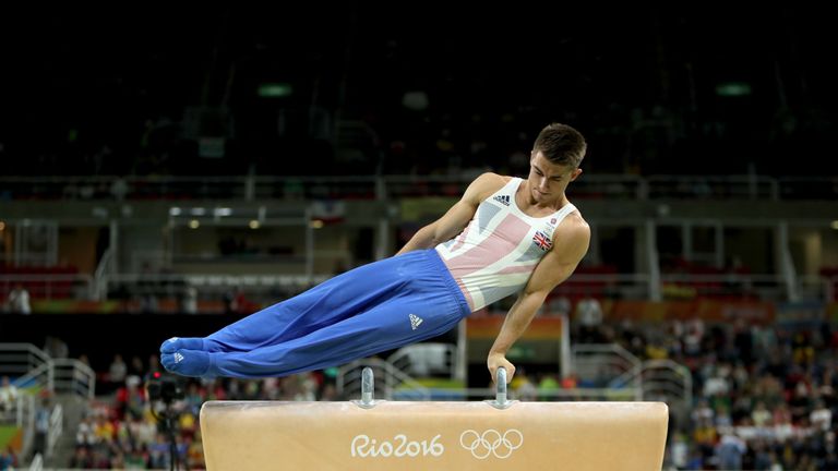 Great Britain's Max Whitlock competes in the men's individual all-around final 