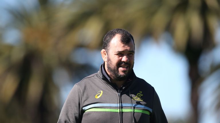 GOSFORD, AUSTRALIA - AUGUST 12: Michael Cheika coach of the Wallabies during an Australian Wallabies training session at Central Coast Stadium on August 12