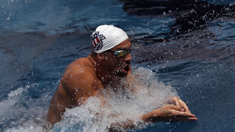 SAN ANTONIO, TX - JULY 16:  Michael Phelps trains during the 2016 U.S. Olympic Swimming Team Training Camp Media Day on July 16, 2016 in San Antonio, Texas