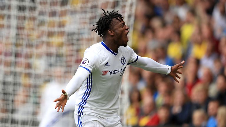 Chelsea substitute Michy Batshuayi celebrates after scoring against Watford