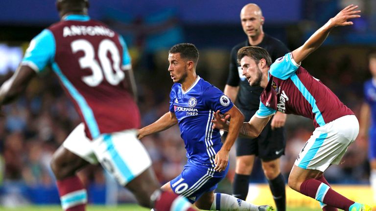 Eden Hazard weaves his way through the West ham defence