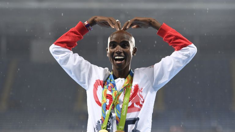 Mo Farah celebrates his two gold medals at Rio 2016