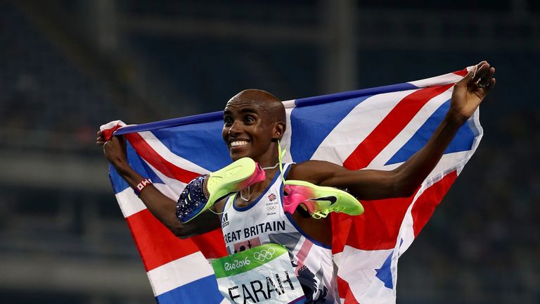 RIO DE JANEIRO, BRAZIL - AUGUST 20:  Mohamed Farah of Great Britain reacts after winning gold in the Men's 5000 meter Final on Day 15 of the Rio 2016 Olymp