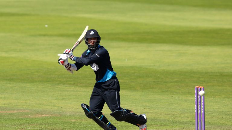 Moeen Ali of Worcestershire hits out during the Royal London One-Day Cup Quarter Final against Somerset