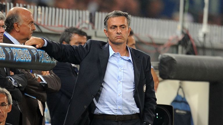 GENOA, ITALY - AUGUST 30:  Jose Mourinho coach of Inter in action during the Serie A match between Sampdoria and Inter at the Stadio Marassi on August 30, 
