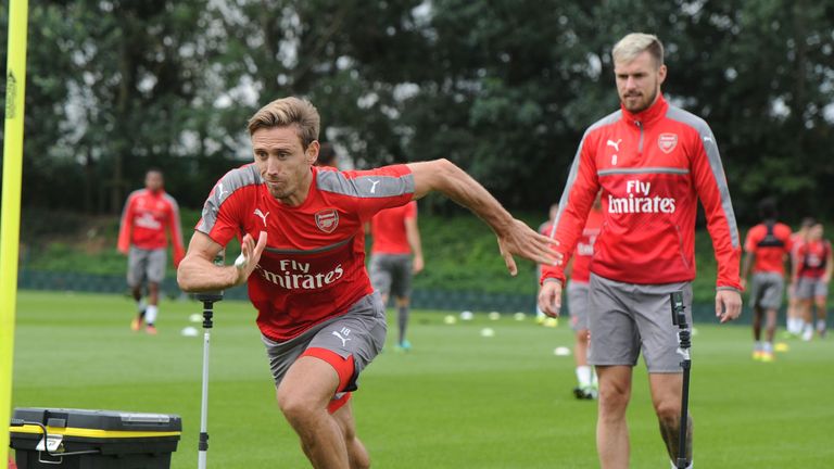 Nacho Monreal (left) with Aaron Ramsey during pre-season training with Arsenal