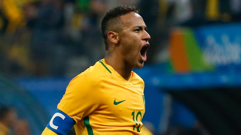 Neymar celebrates Brazil's victory over Colombia in the Olympics quarter-finals
