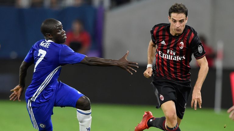 MINNEAPOLIS, MN - AUGUST 3: Giacomo Bonaventura #5 of AC Milan controls the ball against N'Golo Kante #7 of Chelsea during the second half of the Internati