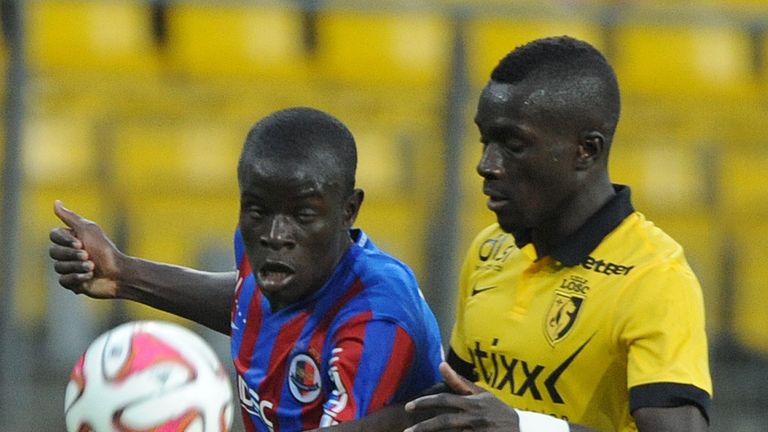 Caen's French midfielder N'Golo Kante vies for the ball with Lille's Senegalese midfielder Idrissa Gueye during the Ligue 1 match in August 2014