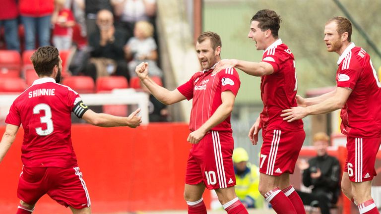 Niall McGinn (10) celebrates Aberdeen's first goal against Partick