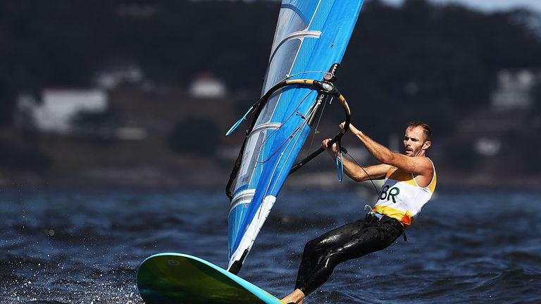 Nick Dempsey of Great Britain competes in the Men's RS:X class races on Day 6 of the Rio 2016 Olympics 